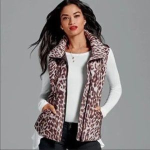 *CAbi Juliet Puffer Vest Womens XS Brown Leopard Print Full Zip Pockets #3120